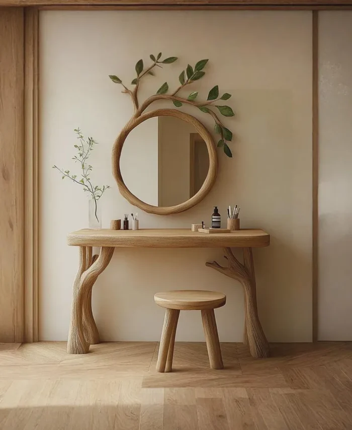 Tree Branch Dressing Table with Mirror Handmade Solid Wood Vanity Set