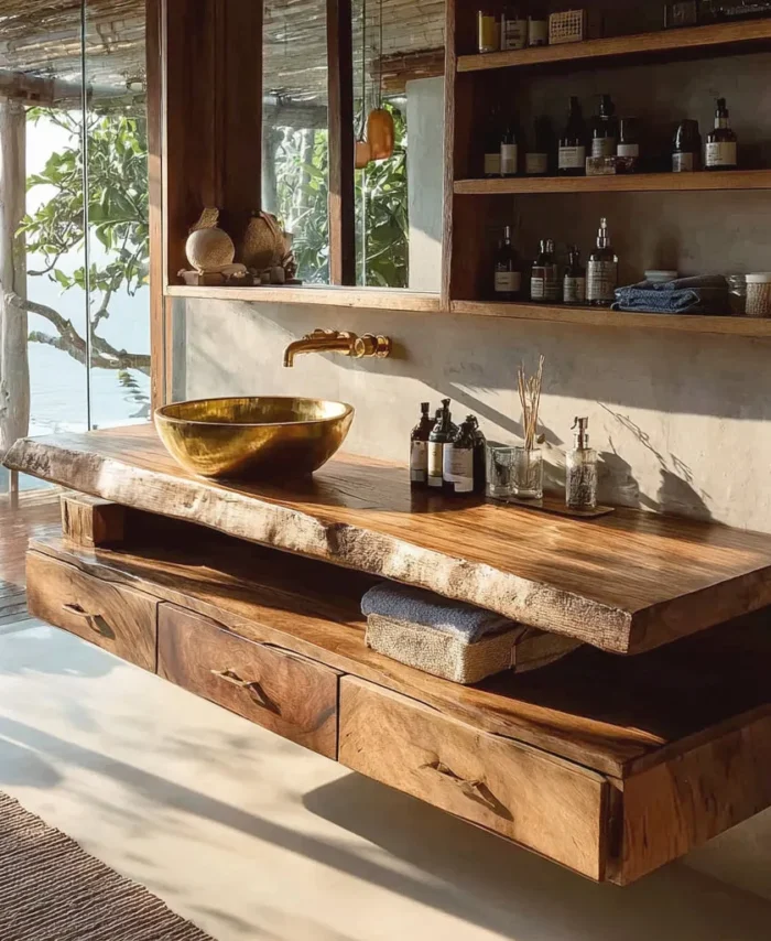 Modern Floating Wood Bathroom Vanity Handmade Rustic Cabinet