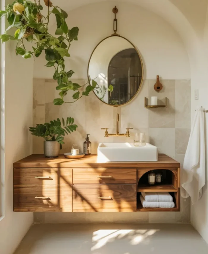 Compact Floating Wood Vanity Handmade Solid Wood Sink Cabinet