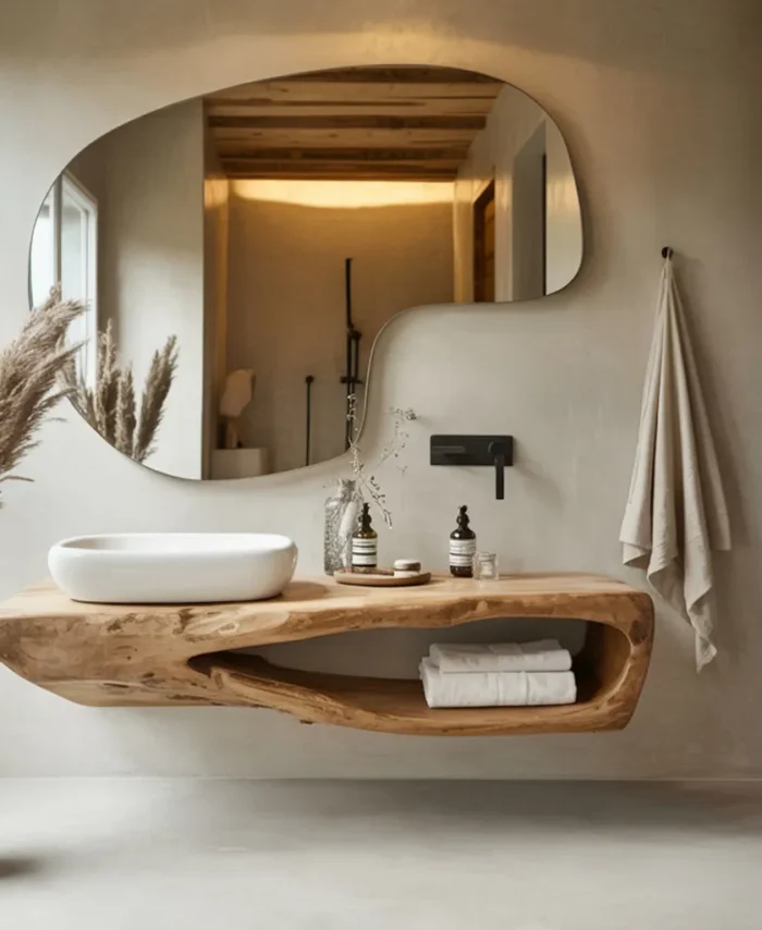 Rustic Floating Bathroom Vanity Live Edge Solid Wood Wall Mounted Sink Top