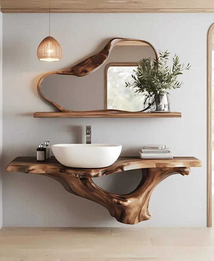 Walnut Live Edge Floating Vanity Solid Wood Bathroom Sink Console