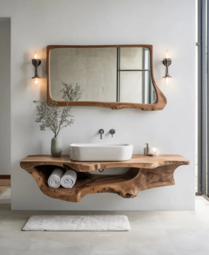 Walnut Solid Wood Floating Vanity Bathroom Sink Console Farmhouse Style