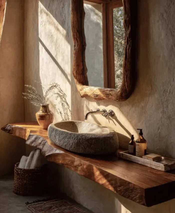 Rustic Solid Wood Live Edge Vanity Countertop Floating Washstand Shelf