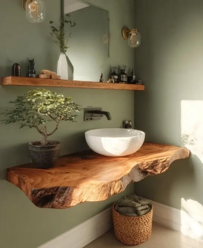 Natural Solid Wood Live Edge Vanity Countertop Floating Washstand Ledge