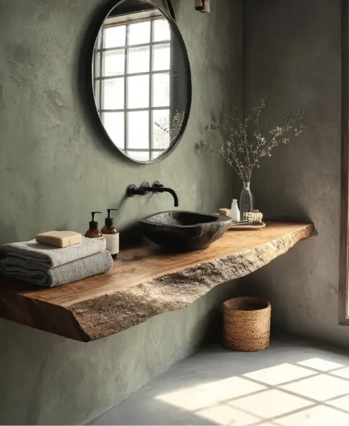Rustic Floating Vanity Shelf Handmade Live Edge Bathroom Shelf with Brackets